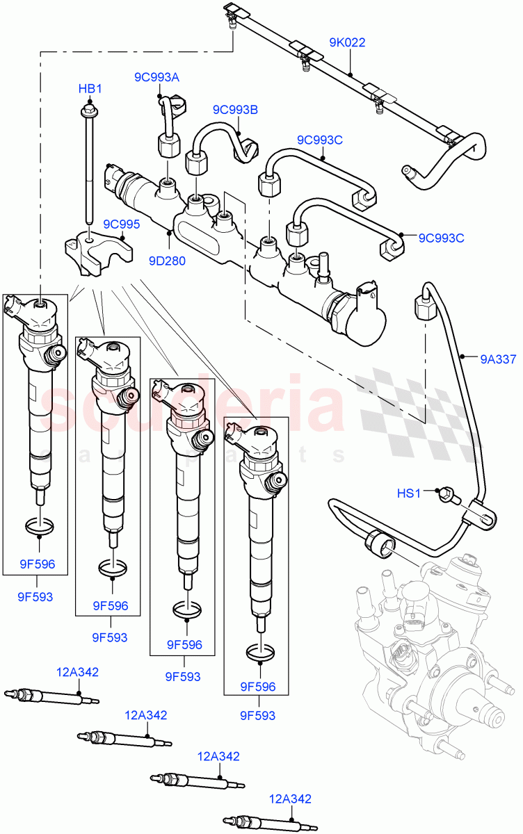 Fuel Injectors And Pipes(2.0L AJ20D4 Diesel Mid PTA,Halewood (UK),2.0L AJ20D4 Diesel LF PTA,2.0L AJ20D4 Diesel High PTA) of Land Rover Land Rover Range Rover Evoque (2019+) [2.0 Turbo Diesel]