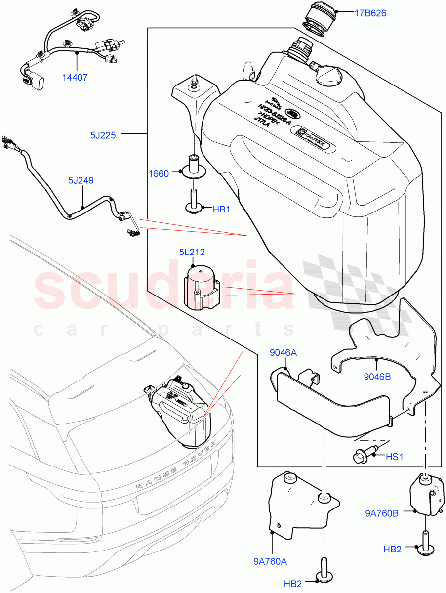 Exhaust Fluid Injection System(Tank and Lines)(2.0L I4 DSL HIGH DOHC AJ200,With Diesel Exh Fluid Emission Tank,2.0L I4 DSL MID DOHC AJ200) of Land Rover Land Rover Range Rover Velar (2017+) [2.0 Turbo Diesel]