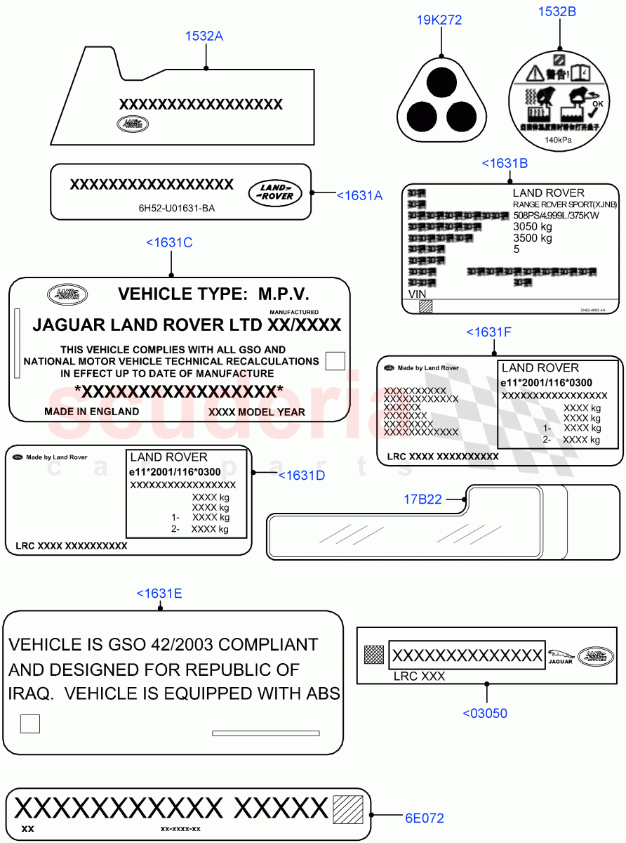 Labels(Nitra Plant Build, Information Decals)((V)FROMK2000001) of Land Rover Land Rover Discovery 5 (2017+) [3.0 DOHC GDI SC V6 Petrol]