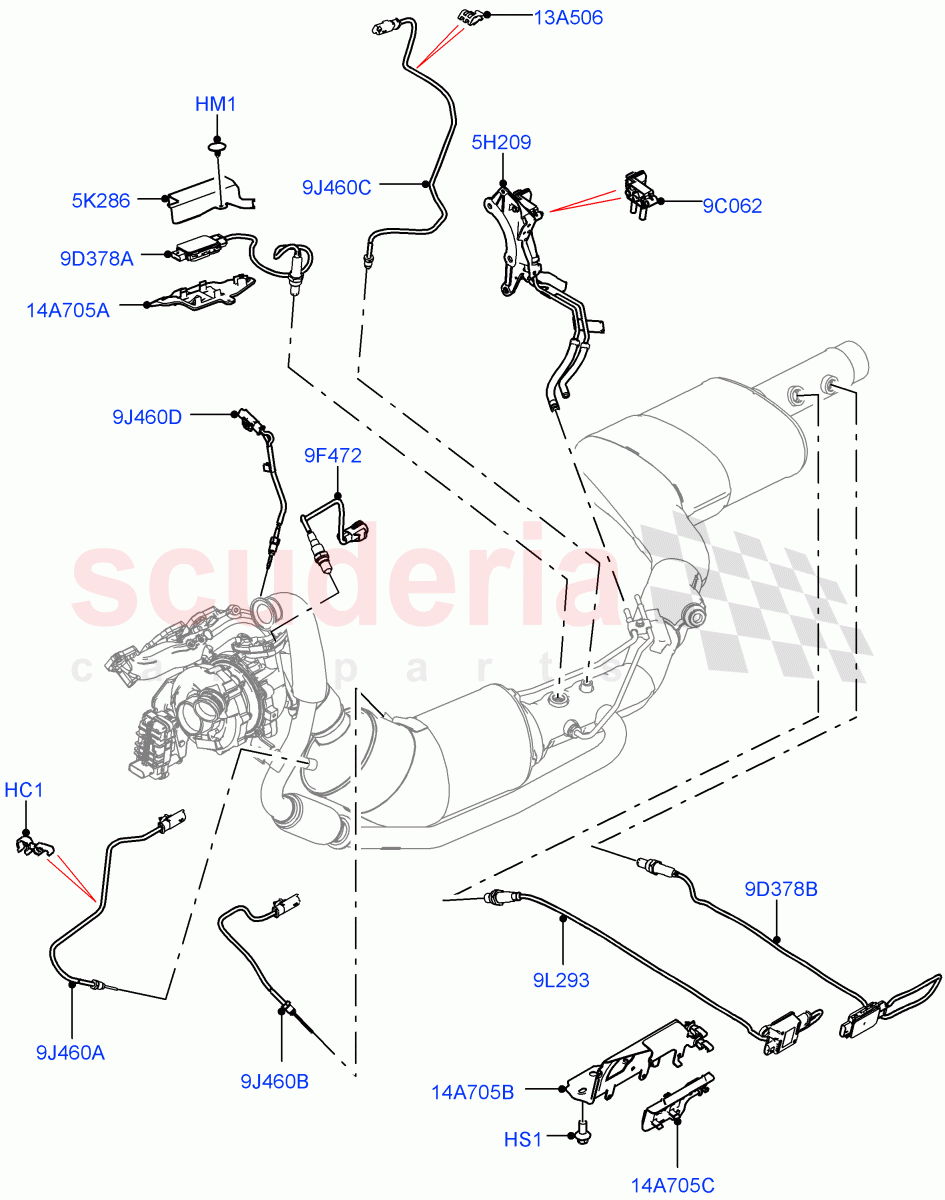 Exhaust Sensors And Modules(Nitra Plant Build)(3.0 V6 D Gen2 Twin Turbo,EU6D Diesel + DPF Emissions,LEV 160)((V)FROMK2000001) of Land Rover Land Rover Discovery 5 (2017+) [3.0 Diesel 24V DOHC TC]