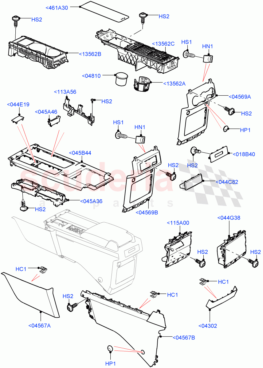 Console - Floor(External Components, Nitra Plant Build)((V)FROMK2000001,(V)TOL2999999) of Land Rover Land Rover Discovery 5 (2017+) [3.0 DOHC GDI SC V6 Petrol]