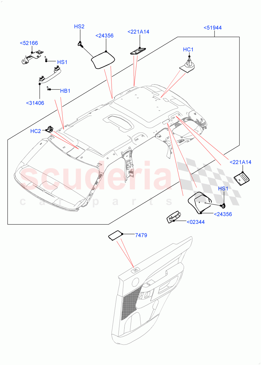 Headlining And Sun Visors(Commercial, Solihull Plant Build)(Version - Commercial,With 2 Seat Configuration)((V)FROMJA000001) of Land Rover Land Rover Discovery 5 (2017+) [3.0 I6 Turbo Diesel AJ20D6]