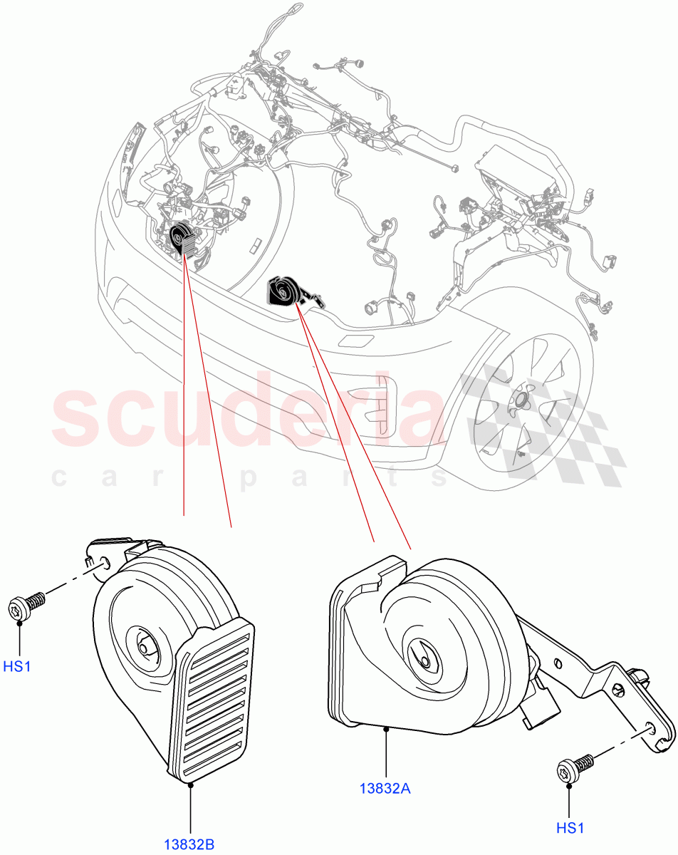 Battery Cables And Horn(Solihull Plant Build, Horn)((V)FROMHA000001) of Land Rover Land Rover Discovery 5 (2017+) [2.0 Turbo Diesel]