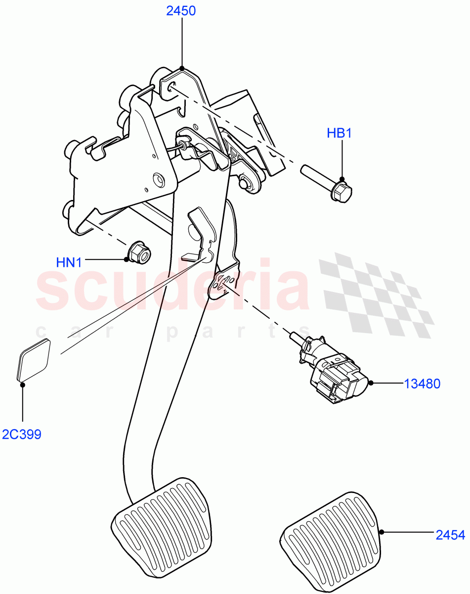 Brake And Clutch Controls(8 Speed Auto Trans ZF 8HP70 HEV 4WD)((V)FROMFA000001) of Land Rover Land Rover Range Rover (2012-2021) [3.0 I6 Turbo Diesel AJ20D6]