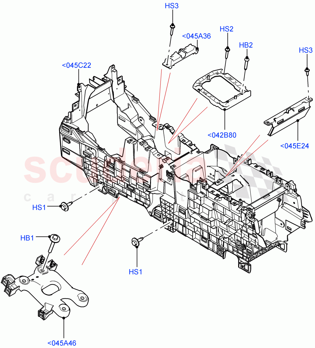 Console - Floor(Internal Components)(Itatiaia (Brazil)) of Land Rover Land Rover Range Rover Evoque (2019+) [1.5 I3 Turbo Petrol AJ20P3]