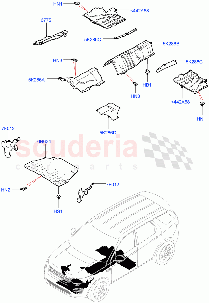 Splash And Heat Shields(Body, Front)(Changsu (China))((V)FROMFG000001,(V)TOKG446856) of Land Rover Land Rover Discovery Sport (2015+) [2.0 Turbo Petrol AJ200P]