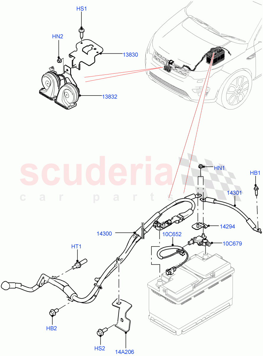 Battery Cables And Horn(Itatiaia (Brazil))((V)FROMGT000001) of Land Rover Land Rover Discovery Sport (2015+) [2.2 Single Turbo Diesel]