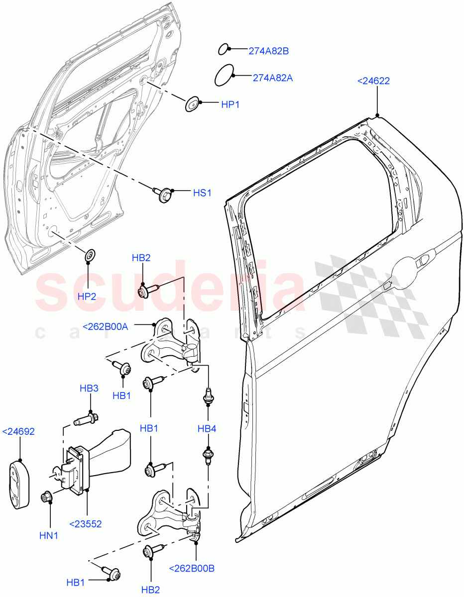 Rear Doors, Hinges & Weatherstrips(Solihull Plant Build, Door And Fixings)((V)FROMHA000001) of Land Rover Land Rover Discovery 5 (2017+) [3.0 Diesel 24V DOHC TC]