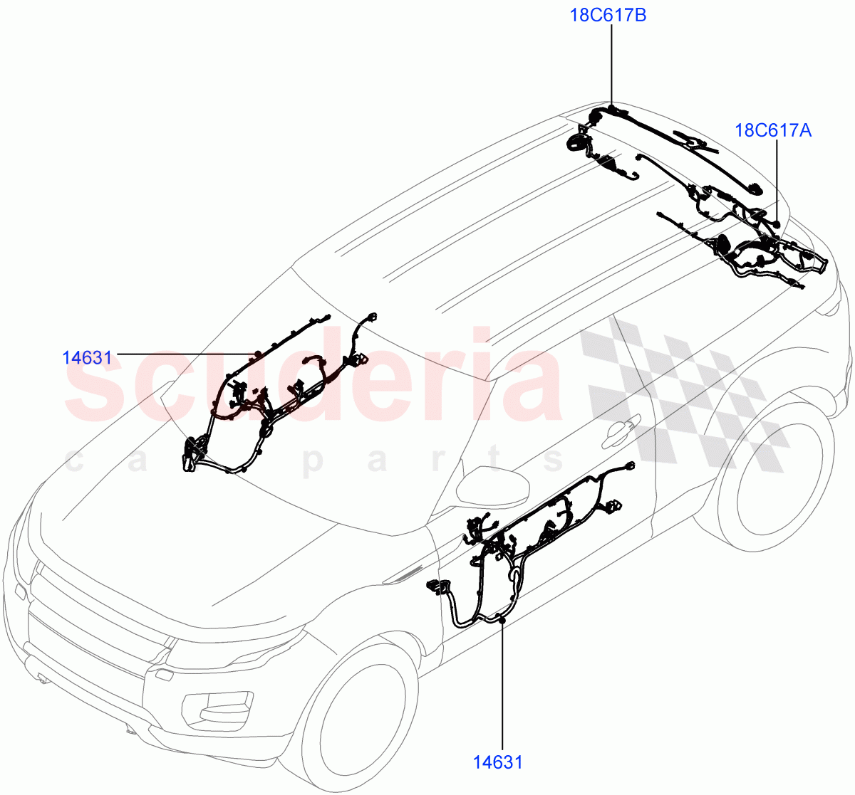 Wiring - Body Closures(Front And Rear Doors)(3 Door,Halewood (UK))((V)FROMJH000001) of Land Rover Land Rover Range Rover Evoque (2012-2018) [2.2 Single Turbo Diesel]