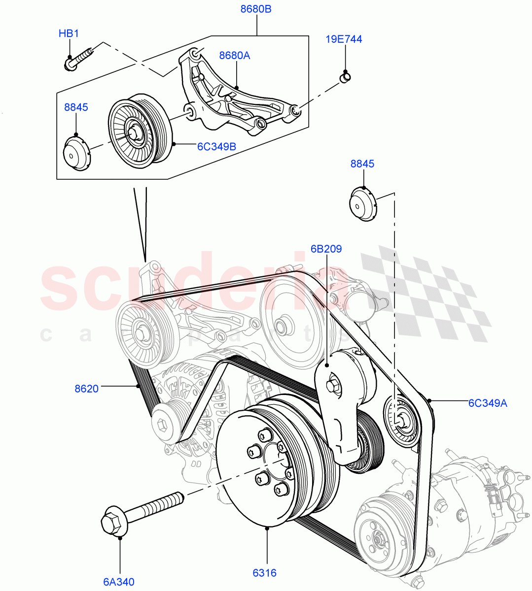 Pulleys And Drive Belts(Primary Drive)(5.0L OHC SGDI NA V8 Petrol - AJ133) of Land Rover Land Rover Range Rover (2012-2021) [5.0 OHC SGDI NA V8 Petrol]