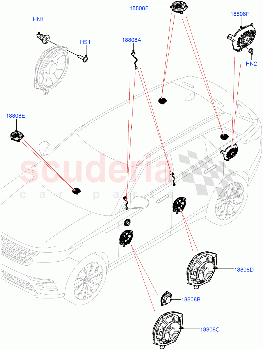 Speakers(Premium Audio 1280 W)((V)TOLA999999) of Land Rover Land Rover Range Rover Velar (2017+) [3.0 DOHC GDI SC V6 Petrol]