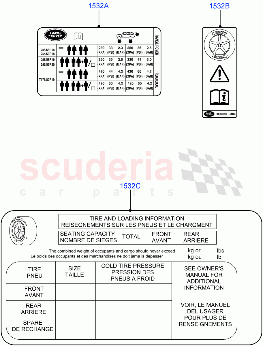 Labels(Wheels And Tyres Labels)((V)FROMAA000001) of Land Rover Land Rover Range Rover (2010-2012) [5.0 OHC SGDI SC V8 Petrol]