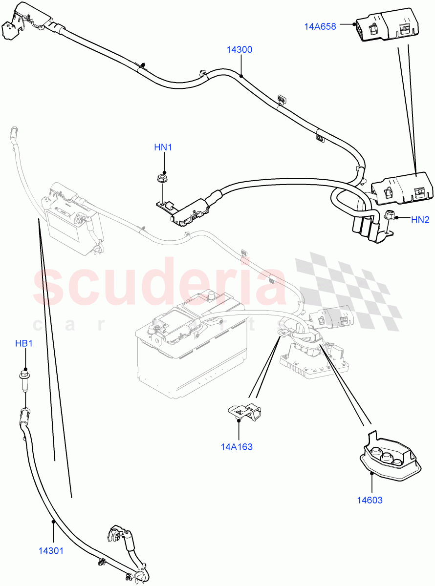 Battery Cables And Horn(9 Speed Auto AWD,LHD,Halewood (UK),Starter - Stop/Start System)((V)FROMEH000001) of Land Rover Land Rover Range Rover Evoque (2012-2018) [2.0 Turbo Petrol GTDI]