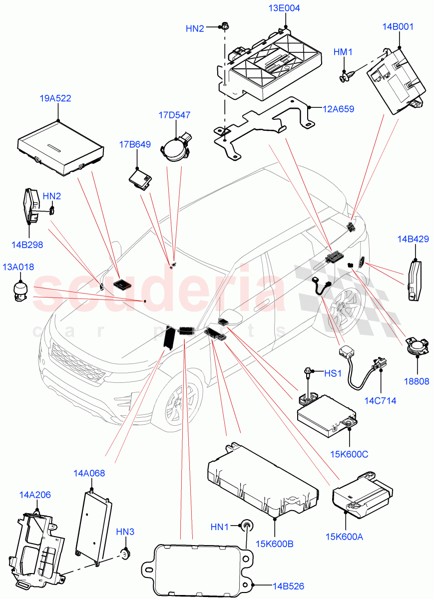 Vehicle Modules And Sensors(Halewood (UK)) of Land Rover Land Rover Range Rover Evoque (2019+) [2.0 Turbo Diesel AJ21D4]
