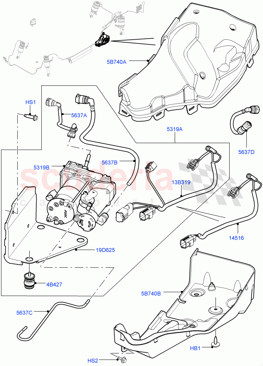 Air Suspension Compressor And Lines('AMK' Compressor, Compressor Assy)(With Four Corner Air Suspension)((V)FROMBA589828,(V)TOCA603539) of Land Rover Land Rover Discovery 4 (2010-2016) [2.7 Diesel V6]