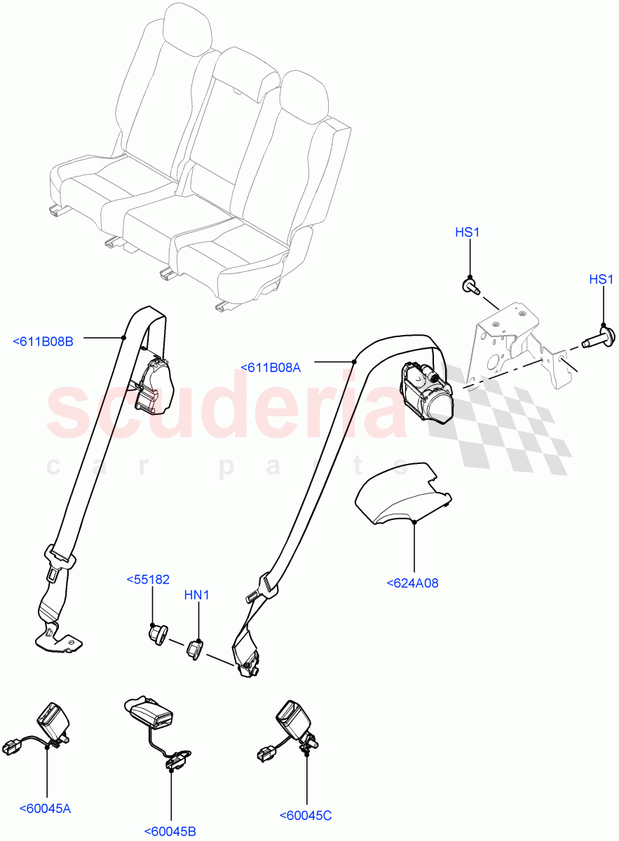 Rear Seat Belts(With 60/40 Manual Fold Thru Rr Seat,With 60/40 Power Fold Thru Rr Seat) of Land Rover Land Rover Range Rover (2012-2021) [3.0 DOHC GDI SC V6 Petrol]
