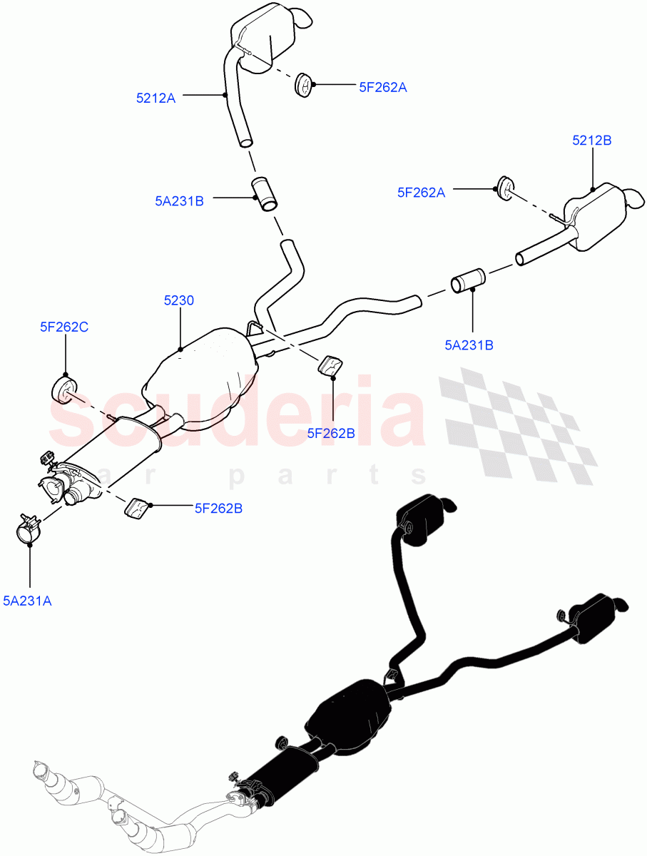 Exhaust System(Middle And Rear Section)(3.0L DOHC GDI SC V6 PETROL)((V)FROMEA000001) of Land Rover Land Rover Discovery 4 (2010-2016) [3.0 DOHC GDI SC V6 Petrol]