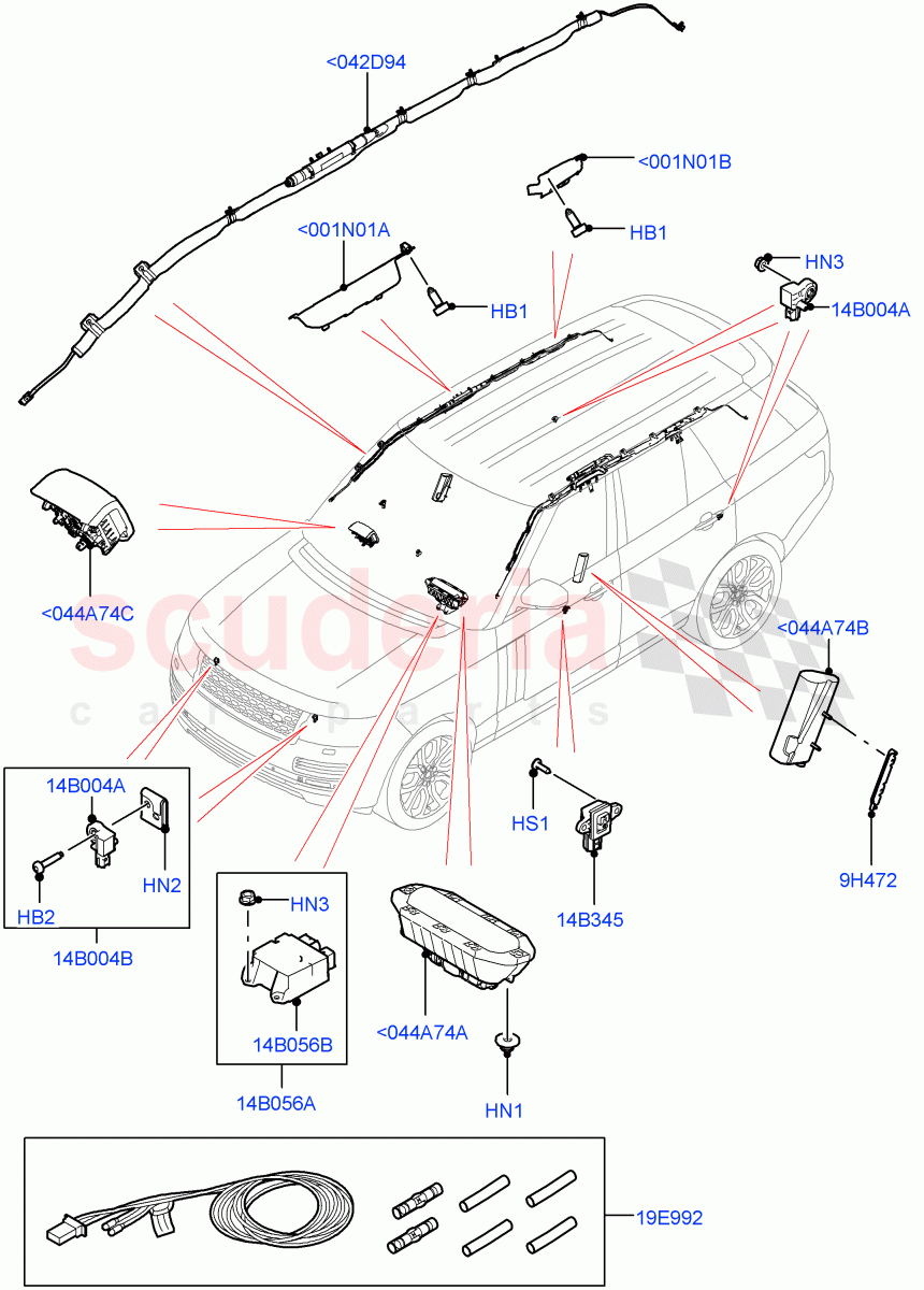 Airbag System(Airbag Modules)((V)FROMJA000001) of Land Rover Land Rover Range Rover (2012-2021) [5.0 OHC SGDI SC V8 Petrol]