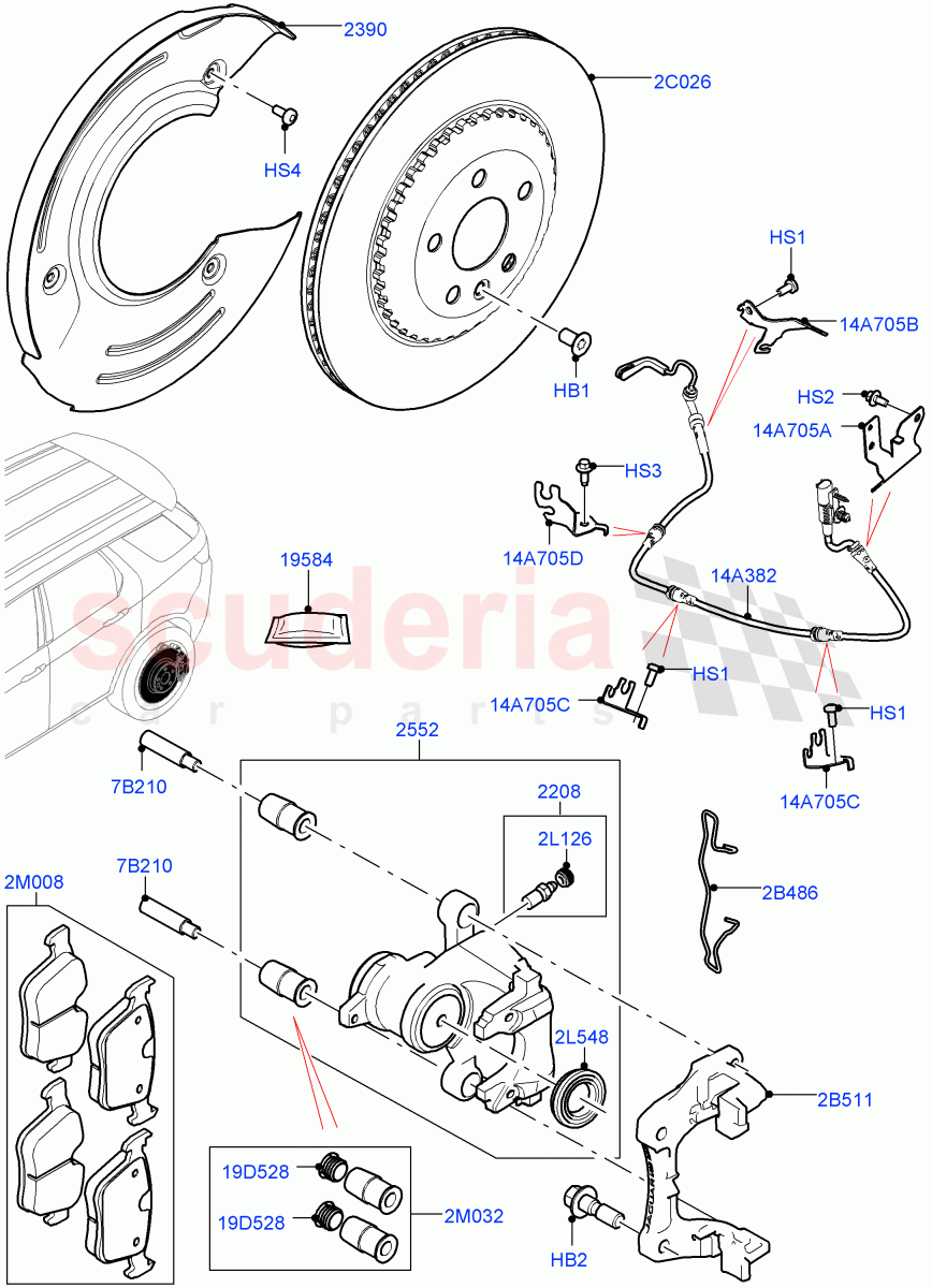 Rear Brake Discs And Calipers(Halewood (UK),Disc Brake Size Frt 17/RR 17,Disc And Caliper Size-Frt 18/RR 17)((V)FROMLH000001) of Land Rover Land Rover Discovery Sport (2015+) [2.0 Turbo Petrol AJ200P]