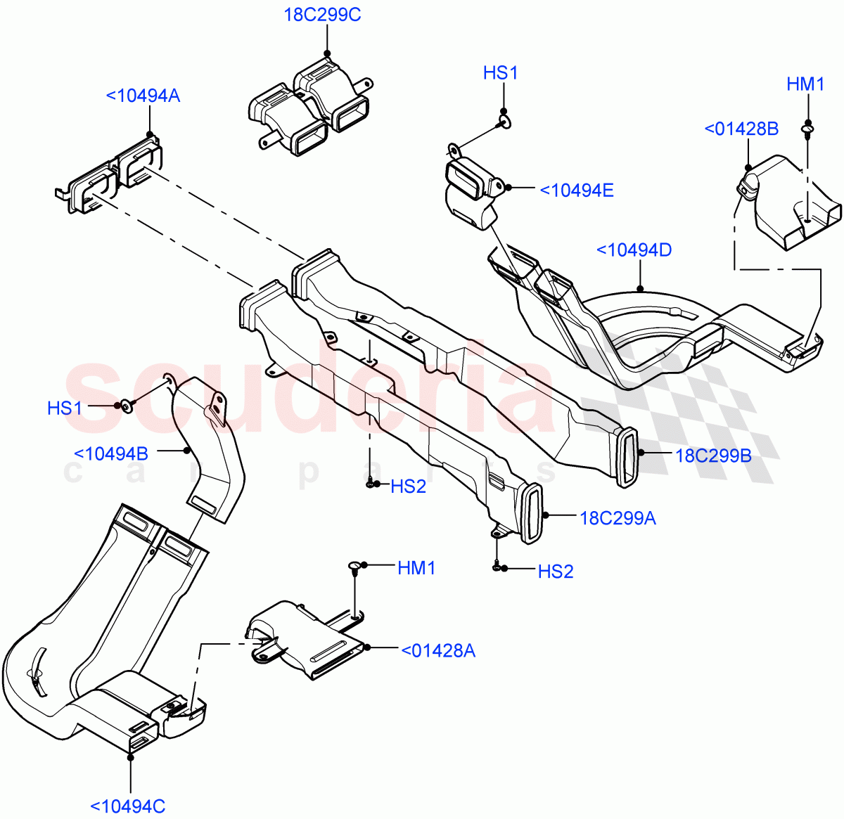 Air Vents, Louvres And Ducts(Floor, Nitra Plant Build, Internal Components)((V)FROMM2000001) of Land Rover Land Rover Discovery 5 (2017+) [3.0 Diesel 24V DOHC TC]