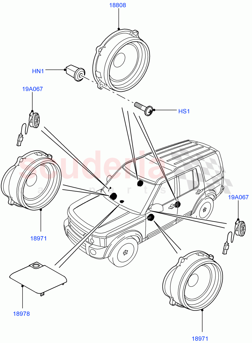 Speakers(Standard Audio (Base))((V)FROMAA000001) of Land Rover Land Rover Discovery 4 (2010-2016) [3.0 DOHC GDI SC V6 Petrol]