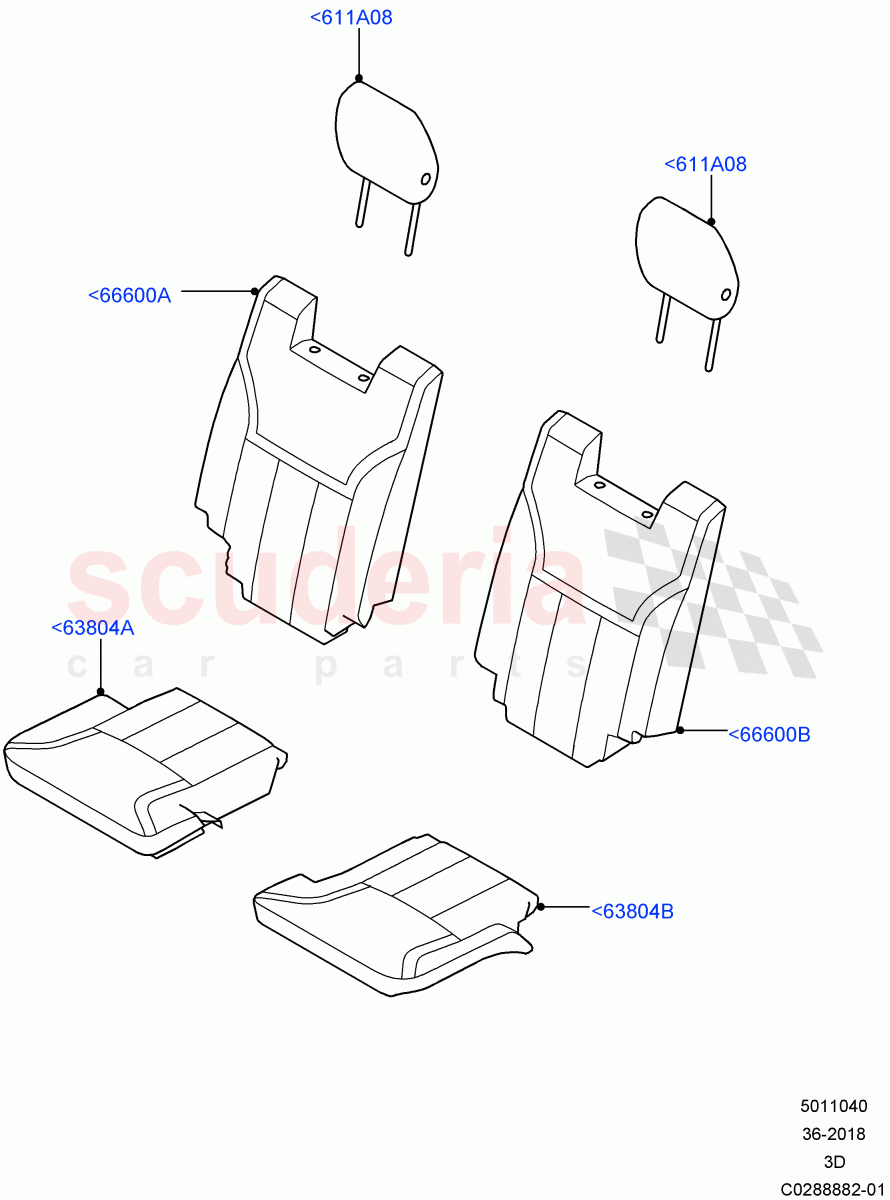 Rear Seat Covers(Nitra Plant Build, Row 3)(Taurus Leather Perforated,Version - Core,With 7 Seat Configuration)((V)FROMK2000001,(V)TOL2999999) of Land Rover Land Rover Discovery 5 (2017+) [3.0 I6 Turbo Diesel AJ20D6]