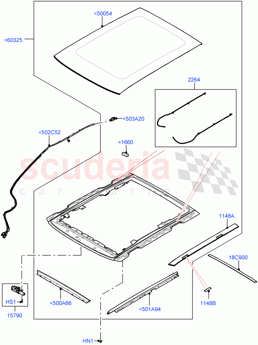 Sliding Roof Mechanism And Controls(Sunroof Frame)(With Roof Conversion-Panorama Roof) of Land Rover Land Rover Range Rover (2022+) [3.0 I6 Turbo Diesel AJ20D6]