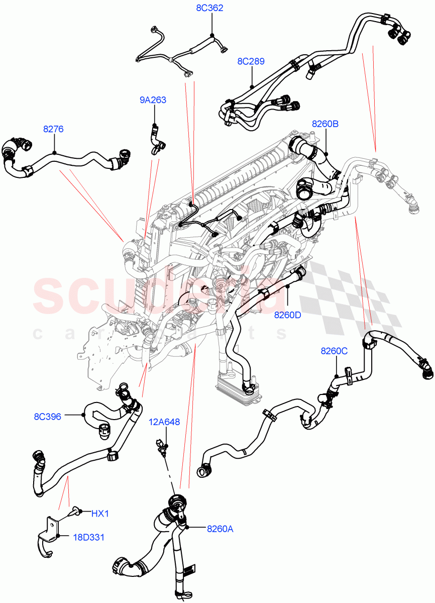 Cooling System Pipes And Hoses(3.0L DOHC GDI SC V6 PETROL,Electric Auxiliary Coolant Pump,Less Engine Cooling System)((V)TOJA999999) of Land Rover Land Rover Range Rover Velar (2017+) [3.0 DOHC GDI SC V6 Petrol]
