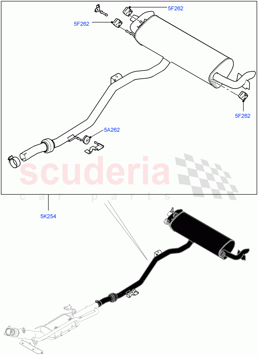 Exhaust System(Rear)(2 Door Convertible,2.0L I4 DSL MID DOHC AJ200,EU6 + DPF Emissions,LEV 160,2.0L I4 DSL HIGH DOHC AJ200)((V)FROMGH000001) of Land Rover Land Rover Range Rover Evoque (2012-2018) [2.0 Turbo Diesel]