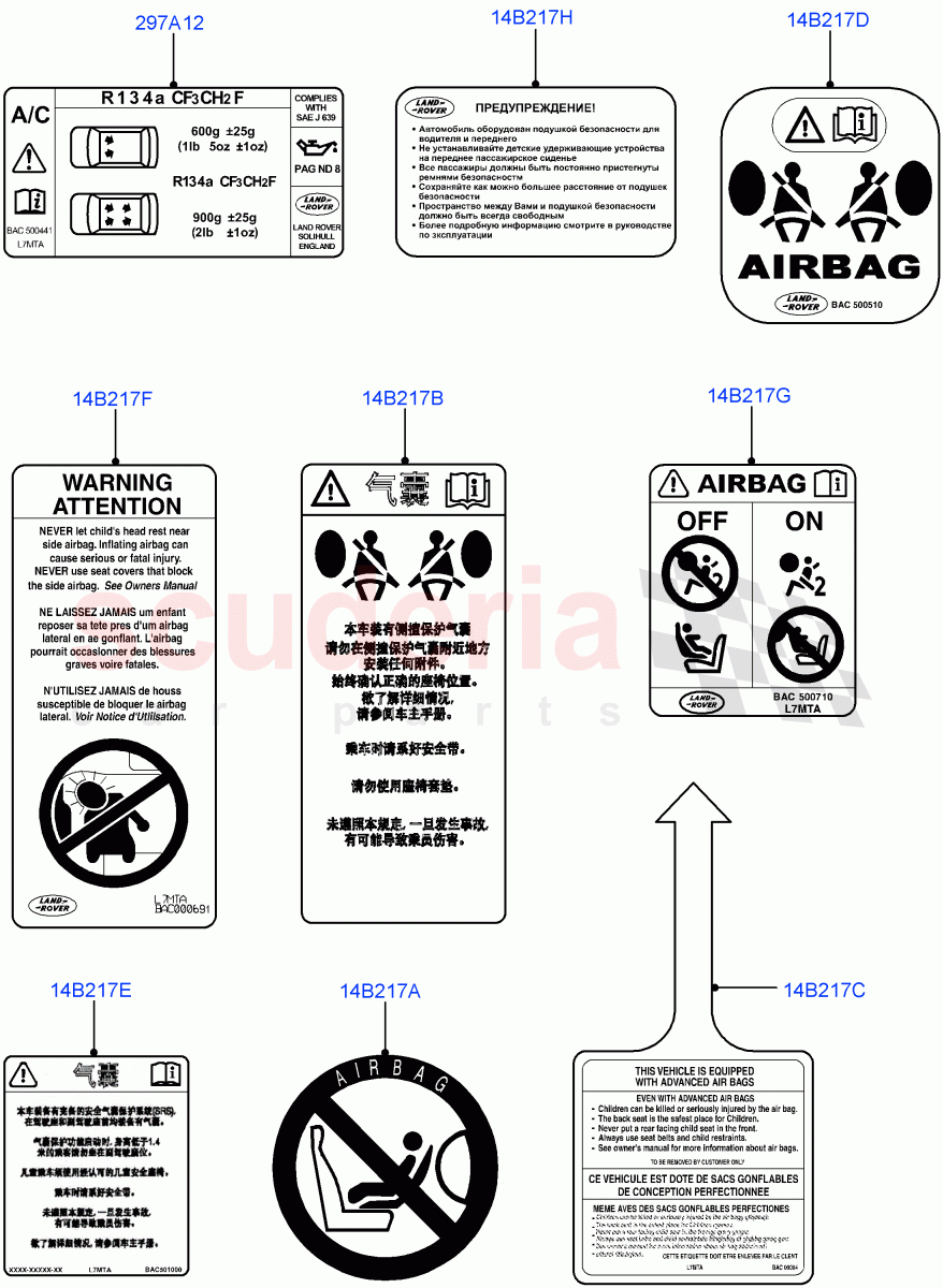 Labels(For Air Bag / Air Conditioning)((V)FROMAA000001) of Land Rover Land Rover Range Rover (2010-2012) [3.6 V8 32V DOHC EFI Diesel]