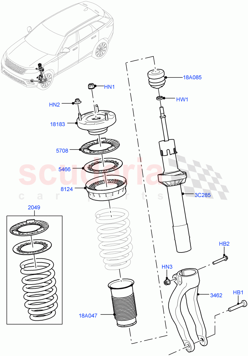 Front Suspension Struts And Springs(With Standard Duty Coil Spring Susp)((V)TOLA999999) of Land Rover Land Rover Range Rover Velar (2017+) [2.0 Turbo Diesel AJ21D4]