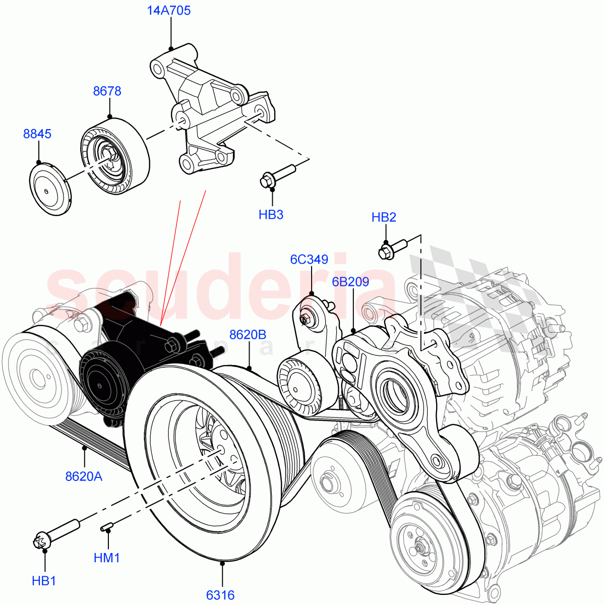 Pulleys And Drive Belts(3.0L AJ20D6 Diesel High,Electronic Air Suspension With ACE)((V)FROMLA000001) of Land Rover Land Rover Range Rover (2012-2021) [3.0 I6 Turbo Diesel AJ20D6]