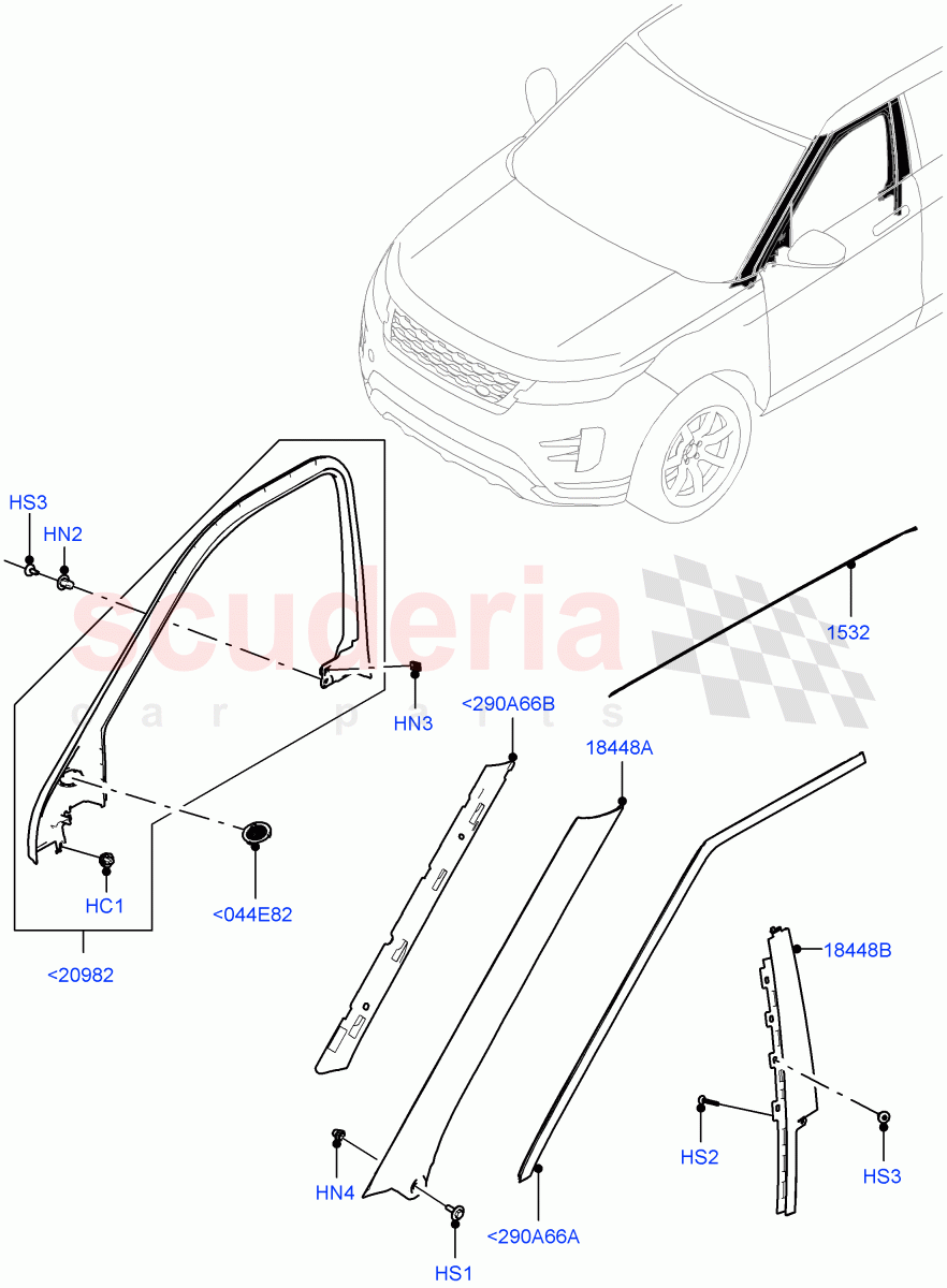Front Doors, Hinges & Weatherstrips(Finishers)(Changsu (China)) of Land Rover Land Rover Range Rover Evoque (2019+) [1.5 I3 Turbo Petrol AJ20P3]