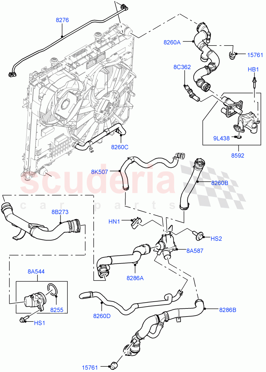Cooling System Pipes And Hoses(Engine, Solihull Plant Build)(3.0 V6 D Gen2 Twin Turbo,Less Engine Cooling System,Less Immersion Heater)((V)FROMKA000001) of Land Rover Land Rover Range Rover (2012-2021) [3.0 Diesel 24V DOHC TC]