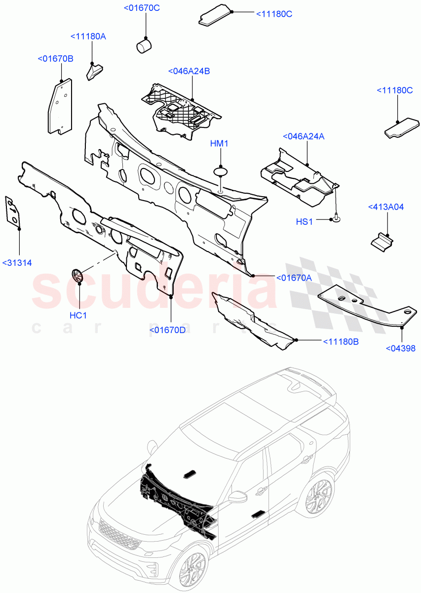Insulators - Front(Passenger Compartment, Solihull Plant Build)((V)FROMHA000001) of Land Rover Land Rover Discovery 5 (2017+) [3.0 DOHC GDI SC V6 Petrol]