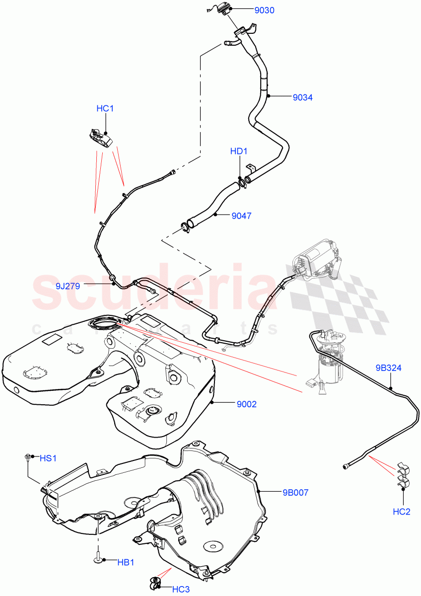 Fuel Tank & Related Parts(Nitra Plant Build)(3.0L AJ20P6 Petrol High,Standard Wheelbase)((V)FROMM2000001) of Land Rover Land Rover Defender (2020+) [3.0 I6 Turbo Petrol AJ20P6]