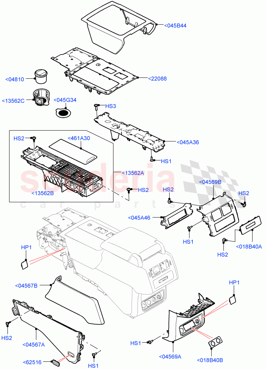 Console - Floor(External Components, Nitra Plant Build)((V)FROMM2000001) of Land Rover Land Rover Discovery 5 (2017+) [3.0 DOHC GDI SC V6 Petrol]