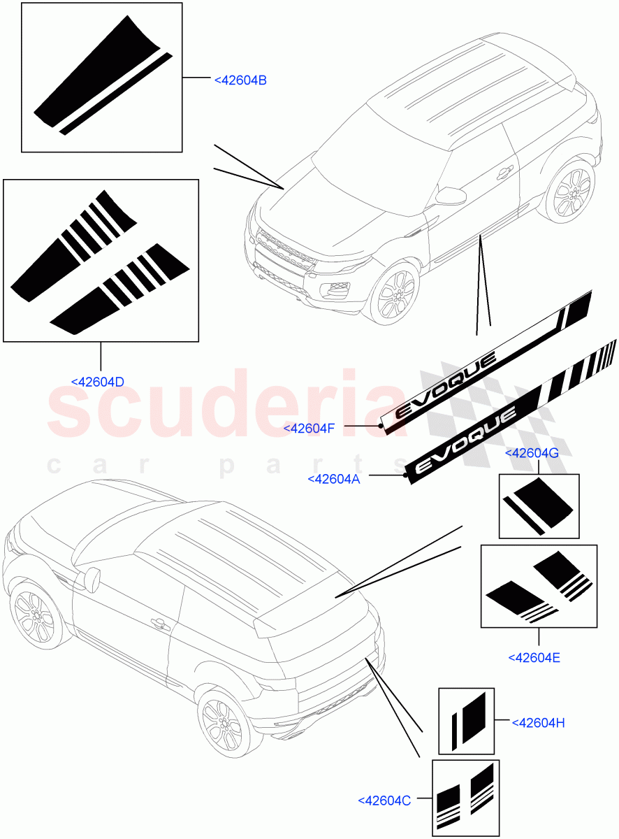 Exterior Body Styling Items(Decal Stripes, Accessory)(Halewood (UK),Itatiaia (Brazil))((V)FROMFH000001) of Land Rover Land Rover Range Rover Evoque (2012-2018) [2.0 Turbo Petrol AJ200P]