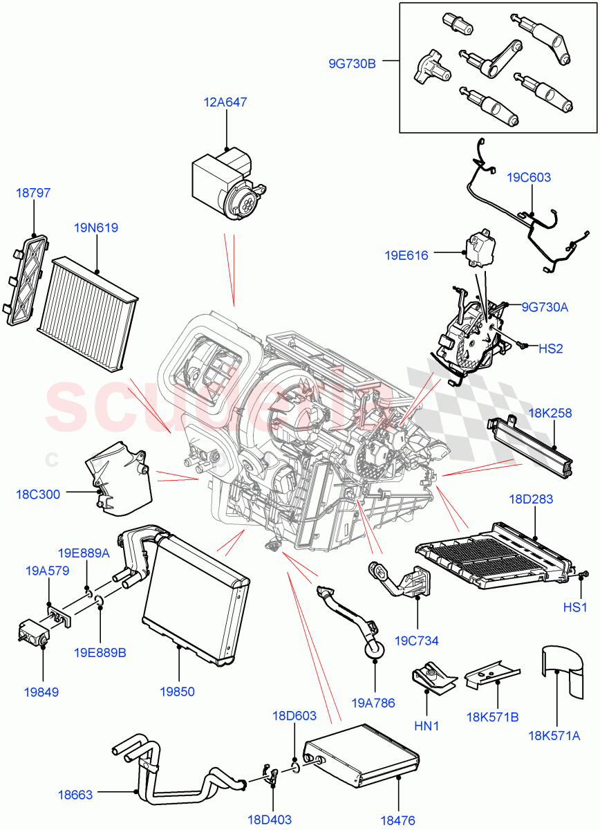 Heater/Air Cond.Internal Components(Halewood (UK))((V)TOLH999999) of Land Rover Land Rover Range Rover Evoque (2019+) [1.5 I3 Turbo Petrol AJ20P3]