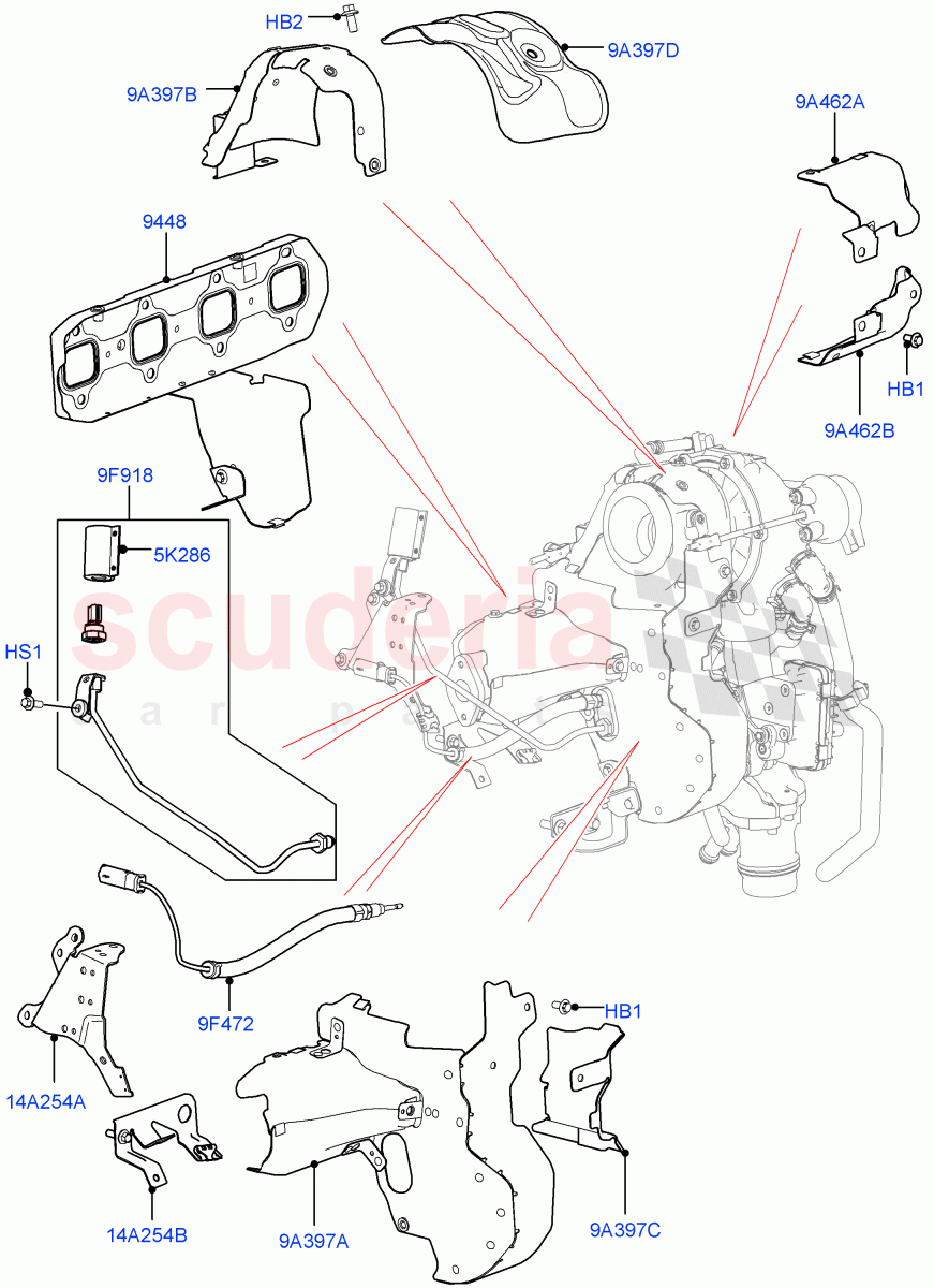 Turbocharger(Solihull Plant Build, Turbocharger Related Parts)(2.0L I4 DSL HIGH DOHC AJ200)((V)FROMHA000001) of Land Rover Land Rover Range Rover Sport (2014+) [2.0 Turbo Diesel]
