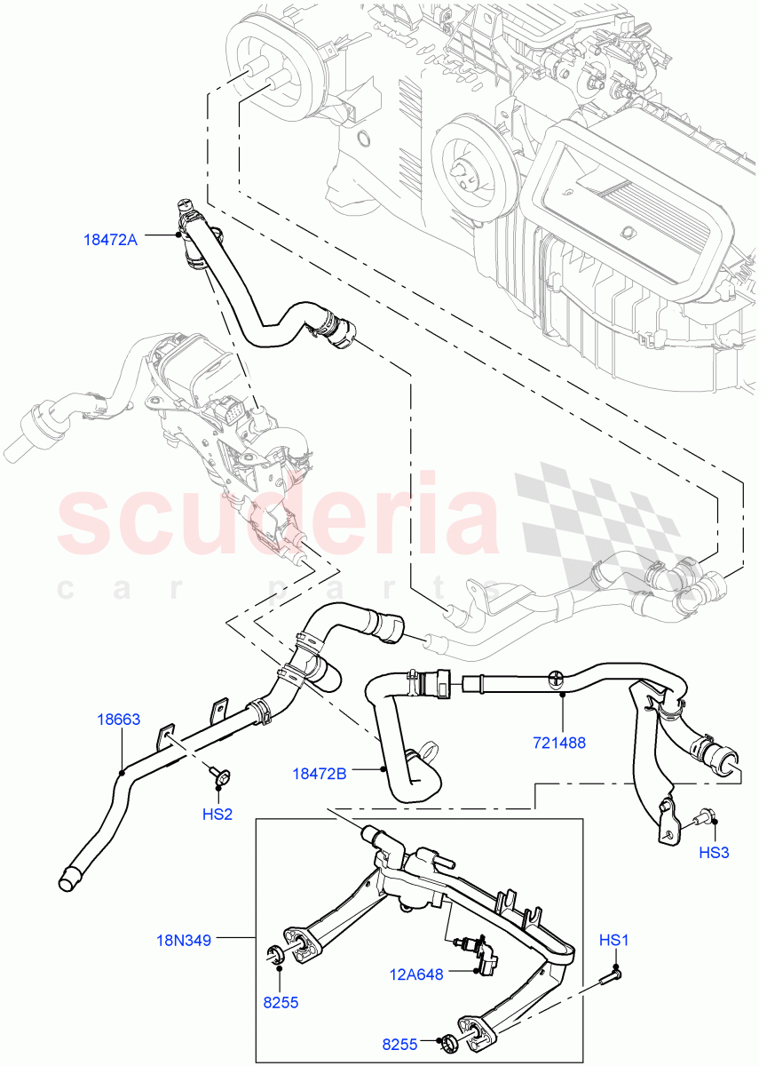 Heater Hoses(Front)(3.0L DOHC GDI SC V6 PETROL,Park Heating With Remote Control,With Park Heating)((V)FROMJA000001,(V)TOJA999999) of Land Rover Land Rover Range Rover Sport (2014+) [3.0 DOHC GDI SC V6 Petrol]