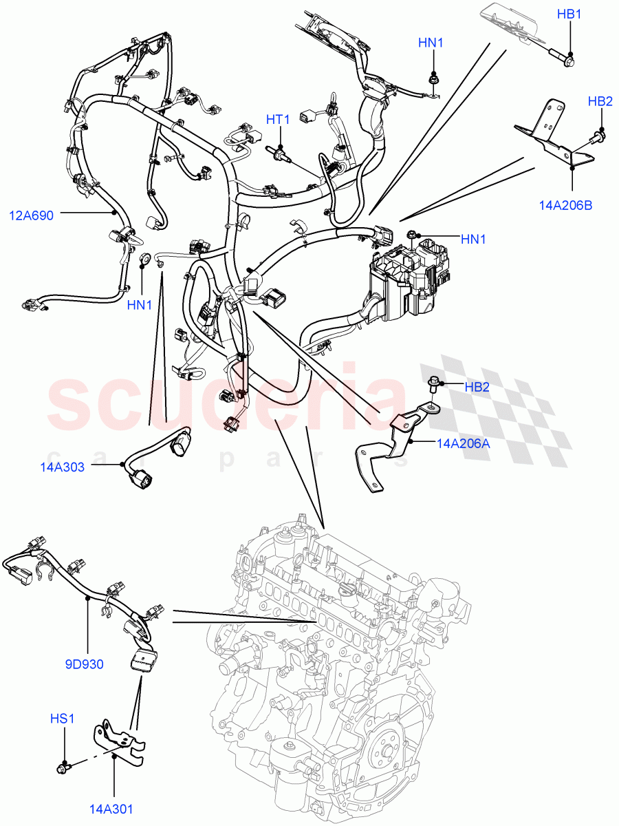 Electrical Wiring - Engine And Dash(Engine)(2.0L 16V TIVCT T/C 240PS Petrol,Itatiaia (Brazil))((V)FROMGT000001) of Land Rover Land Rover Range Rover Evoque (2012-2018) [2.0 Turbo Petrol AJ200P]