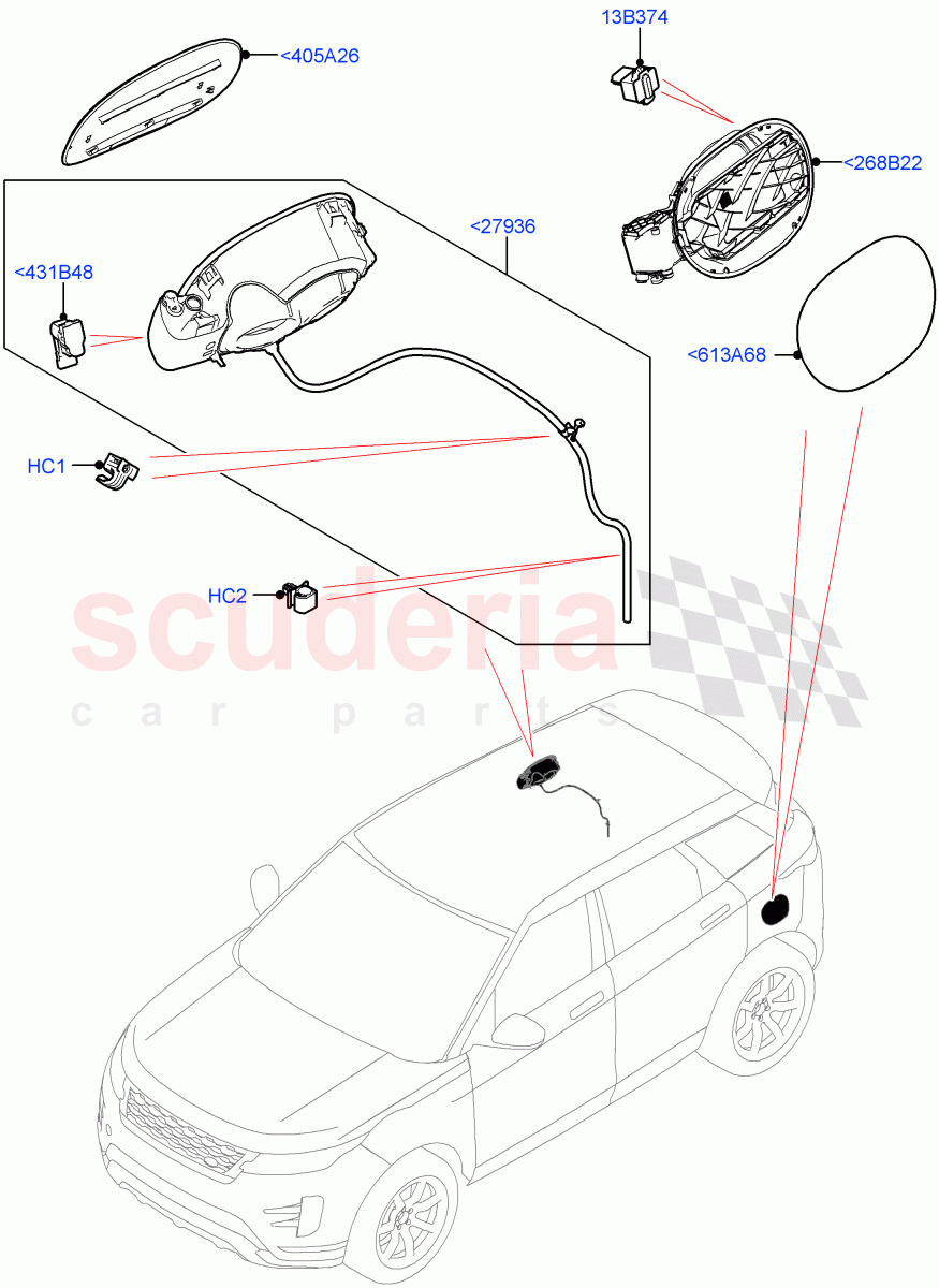 Fuel Tank Filler Door And Controls(Halewood (UK),Electric Engine Battery-PHEV)((V)FROMLH000001) of Land Rover Land Rover Range Rover Evoque (2019+) [2.0 Turbo Petrol AJ200P]