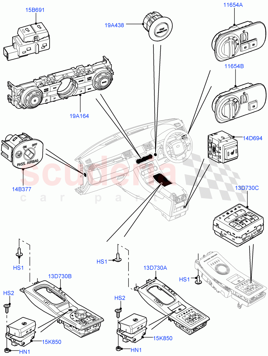 Switches(Facia And Console)((V)FROMAA000001) of Land Rover Land Rover Range Rover Sport (2010-2013) [5.0 OHC SGDI NA V8 Petrol]