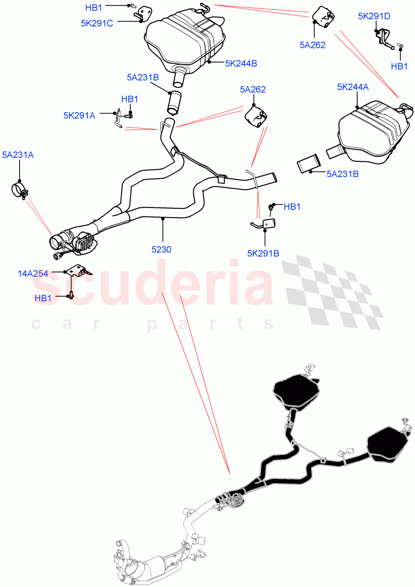 Rear Exhaust System(Nitra Plant Build)(3.0 V6 D Gen2 Mono Turbo,Proconve L6 Emissions,Stage V Plus DPF)((V)FROMK2000001) of Land Rover Land Rover Discovery 5 (2017+) [3.0 Diesel 24V DOHC TC]