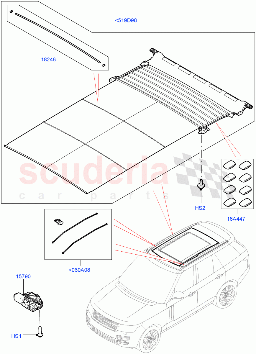 Sliding Roof Mechanism And Controls(Sun Blinds)(With Roof Conversion-Panorama Roof)((V)FROMFA000001) of Land Rover Land Rover Range Rover (2012-2021) [3.0 I6 Turbo Petrol AJ20P6]