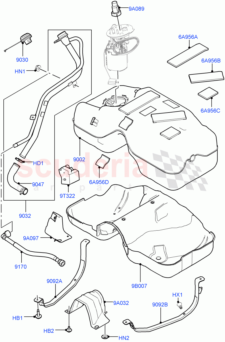 Fuel Tank & Related Parts(2.0L I4 High DOHC AJ200 Petrol,2.0L I4 Mid DOHC AJ200 Petrol,2.0L I4 Mid AJ200 Petrol E100)((V)FROMJH000001) of Land Rover Land Rover Discovery Sport (2015+) [2.0 Turbo Petrol AJ200P]