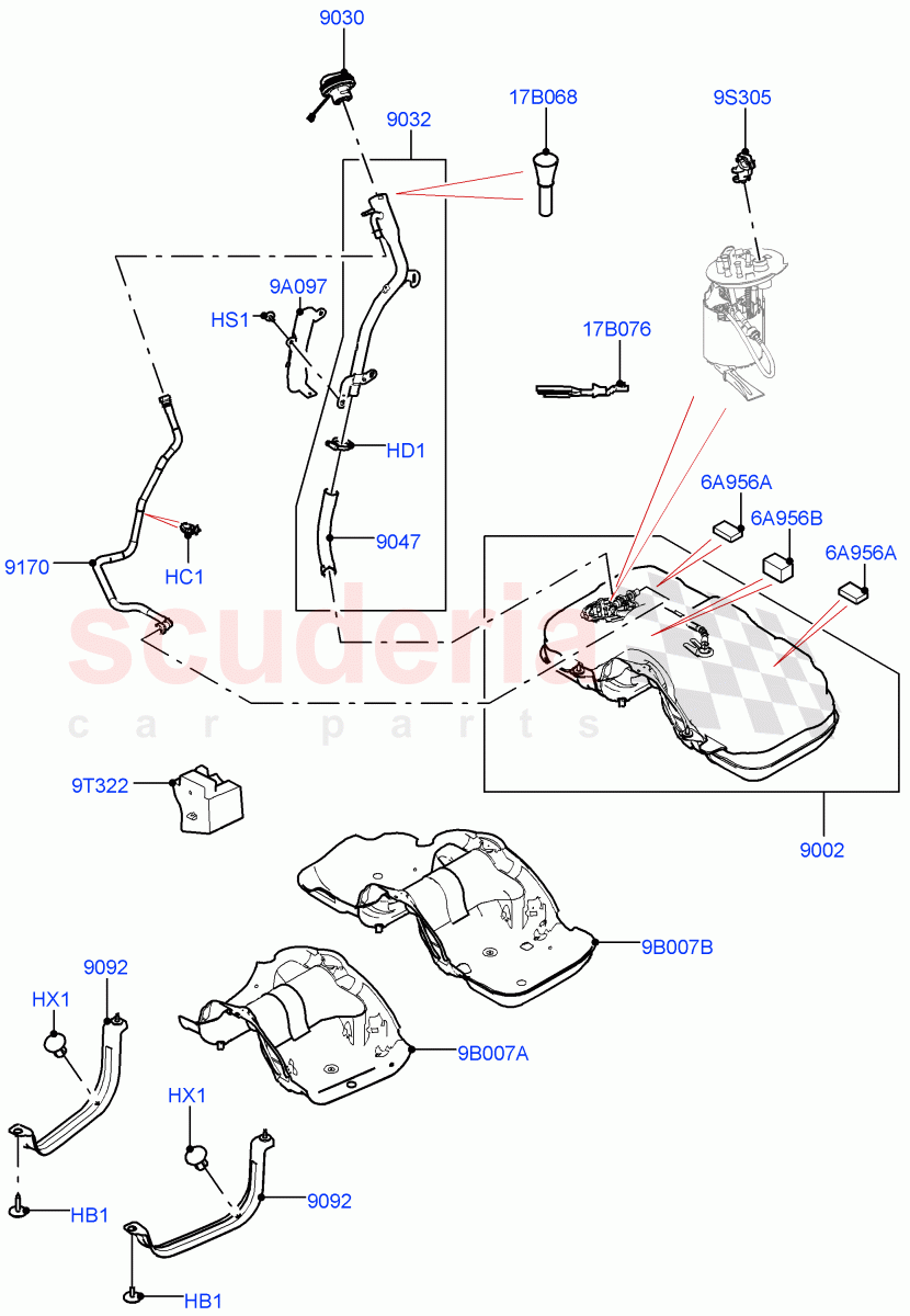 Fuel Tank & Related Parts(2.0L AJ20D4 Diesel Mid PTA,Halewood (UK),2.0L AJ20D4 Diesel LF PTA,2.0L AJ20D4 Diesel High PTA) of Land Rover Land Rover Range Rover Evoque (2019+) [2.0 Turbo Diesel]