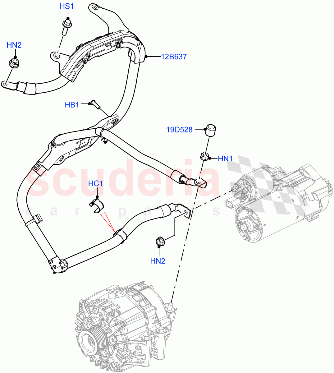 Engine Harness(Starter Motor)(4.4 V8 Turbo Petrol (NC10)) of Land Rover Land Rover Range Rover (2022+) [4.4 V8 Turbo Petrol NC10]