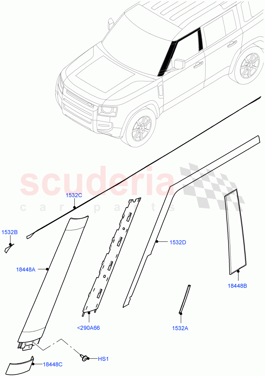Front Doors, Hinges & Weatherstrips(Finishers)(Standard Wheelbase) of Land Rover Land Rover Defender (2020+) [3.0 I6 Turbo Petrol AJ20P6]